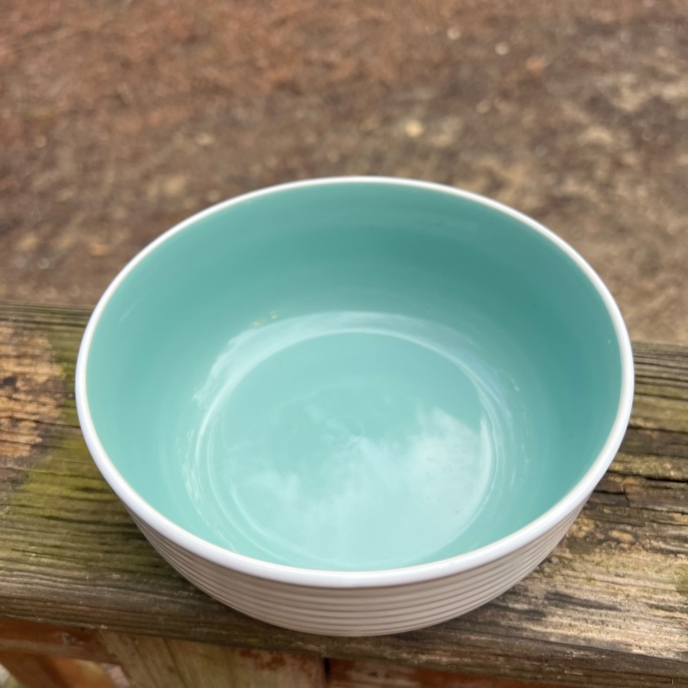 Gallery Tabletop Color Block Turquoise White Ribbed Bowl - Picture 2 of 6